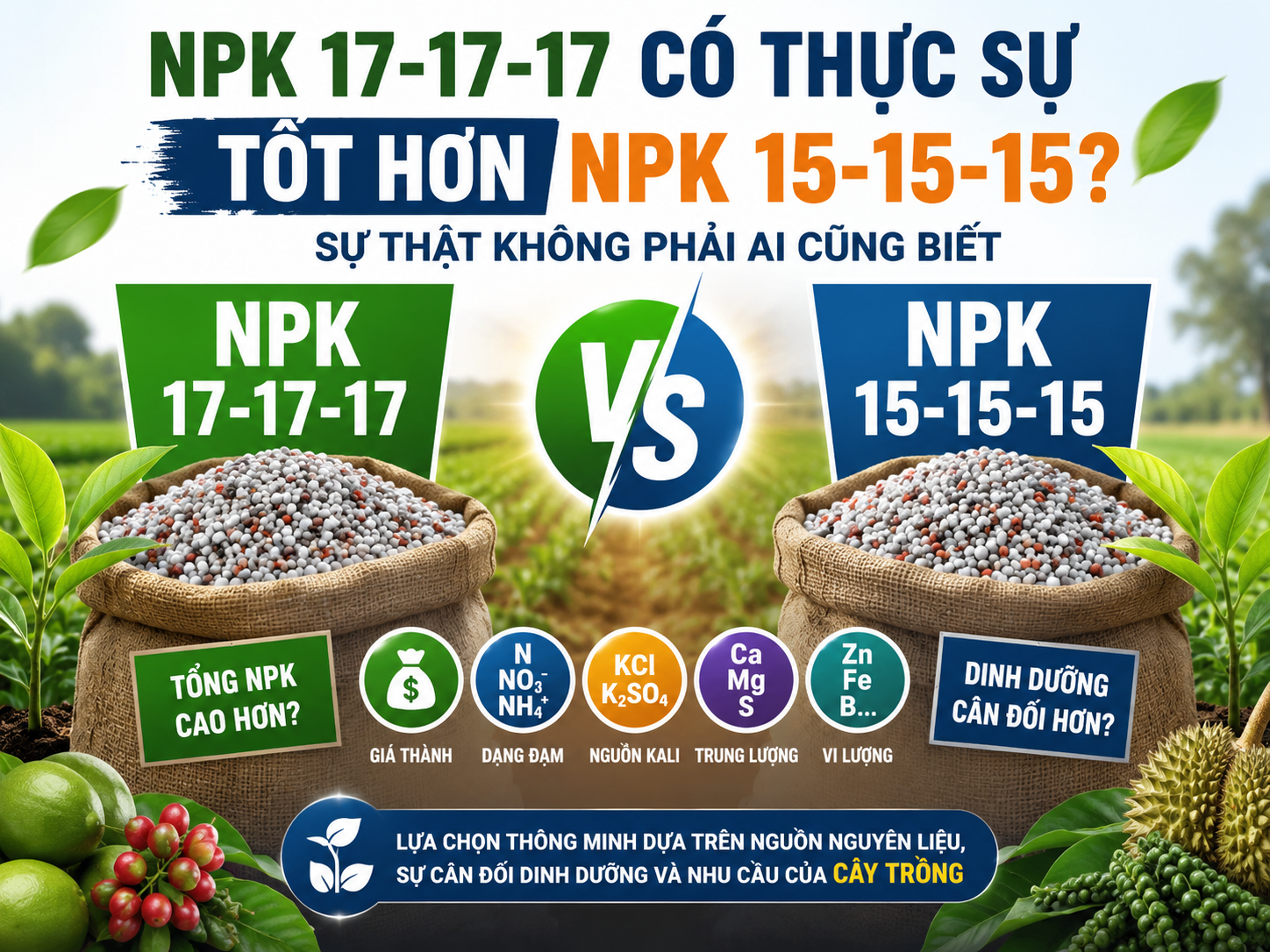 NPK 17-17-17 có tốt hơn NPK 15-15-15 không? Chuyên gia phân tích từ góc độ nguyên liệu sản xuất