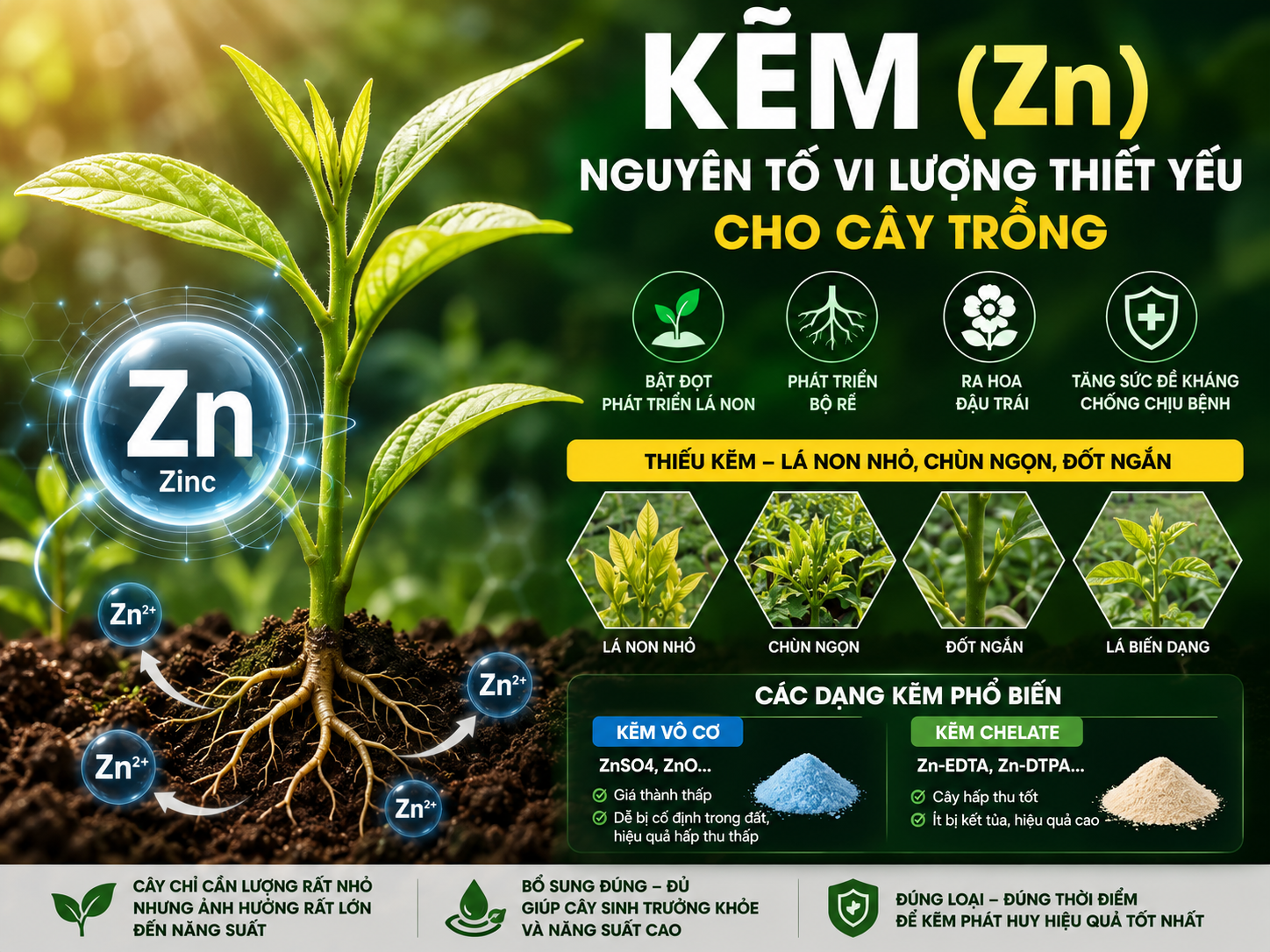 Kẽm (Zn) đối với cây trồng: Vai trò, dấu hiệu thiếu và cách bổ sung hiệu quả