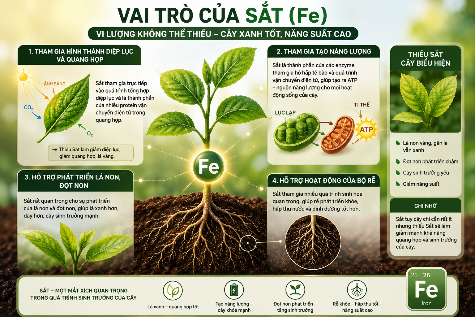 Sắt (Fe) đối với cây trồng Vai trò, dấu hiệu thiếu và cách bổ sung hiệu quả